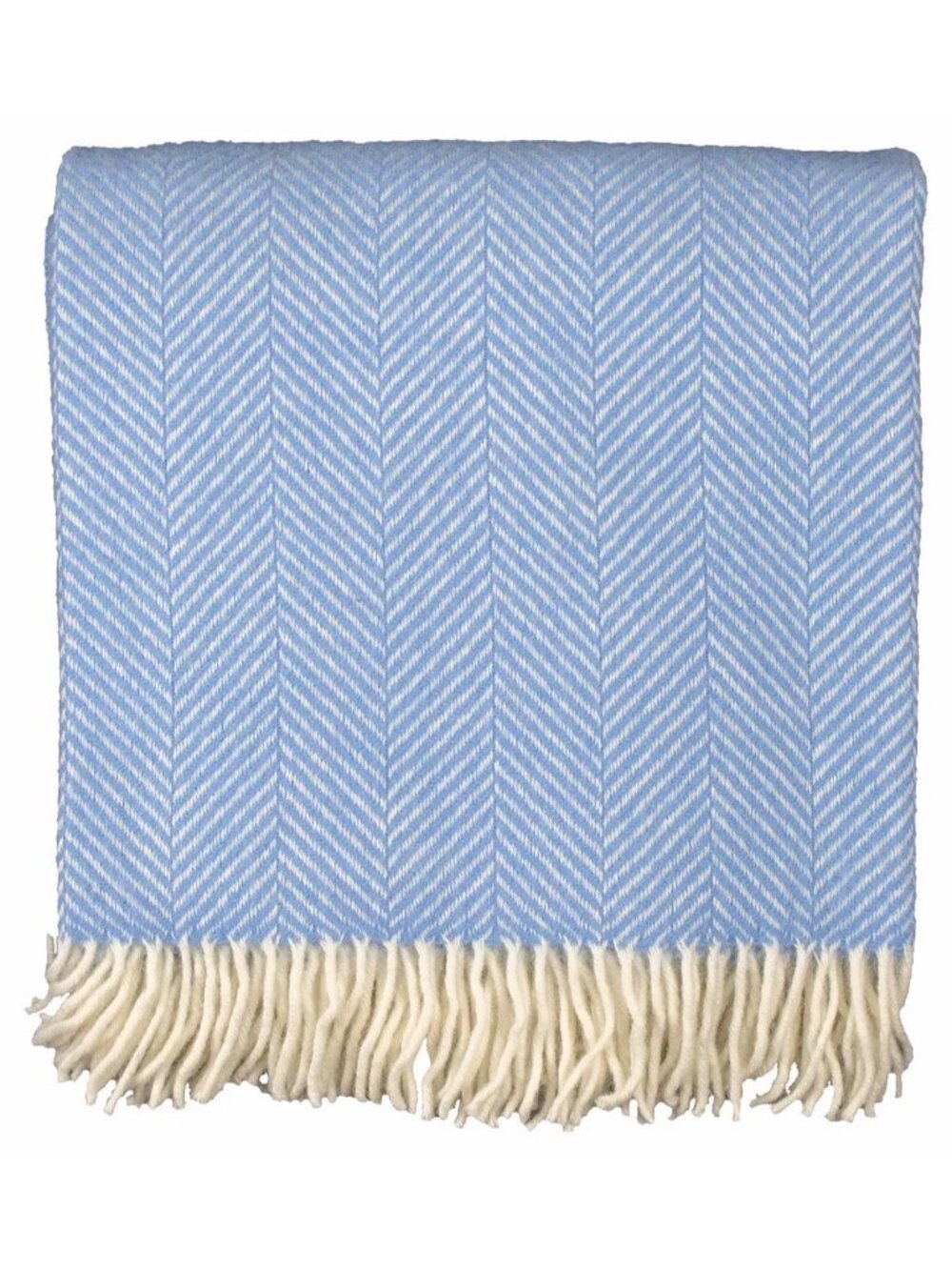 NWT Prince Of Scots Tweed Herringbone Pure Oversized Wool Throw Baby Blue 59x72 - Picture 3 of 9